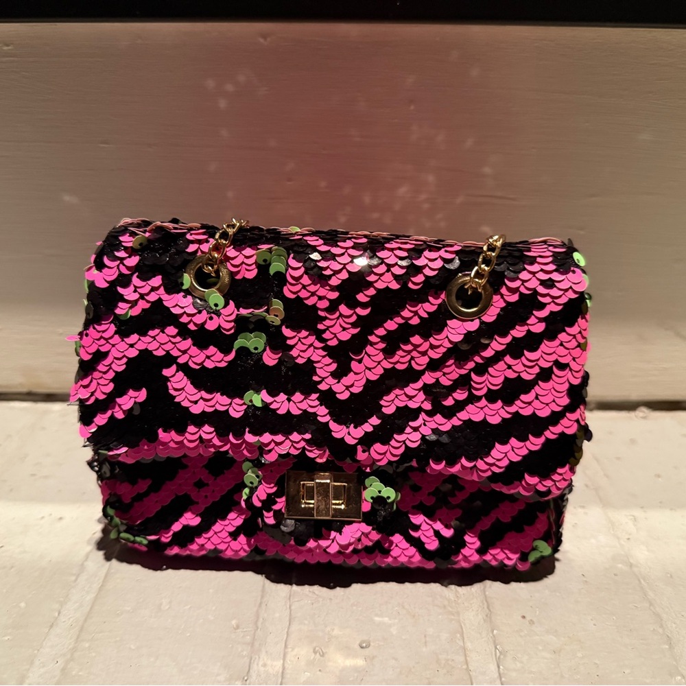 Pink and Black and lime Sequin Women's Bag